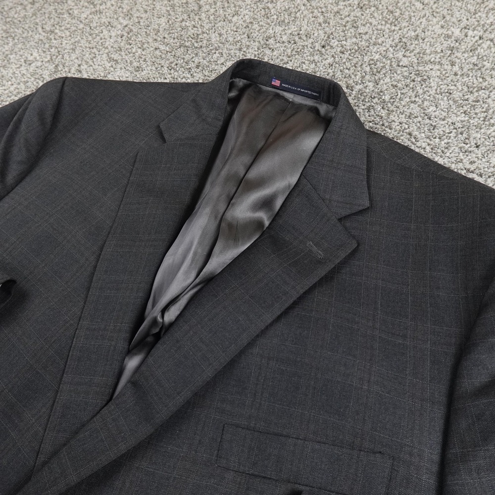 Hart Schaffner Marx Blazer Mens 52 Gray Plaid Wool Sport Coat Suit Jacket USA